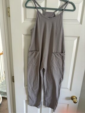 Girl’s Taupe Cotton Romper with Front Pockets